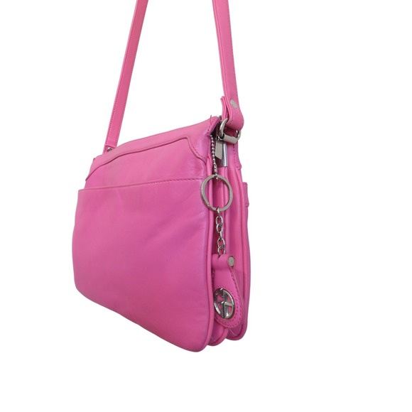 Vintage Gianni Bernini Pink Faux Leather Crossbody Shoulder Bag + Key FOB - Picture 4 of 9